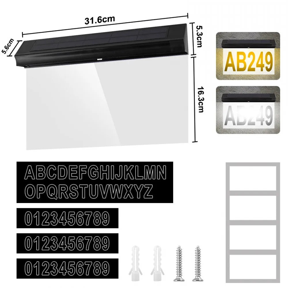 New Solar Door Sign Lights Outdoor Waterproof 30LED Digital Wall Mounted Home Number Address Plaque Doorway Yard Garden Lights