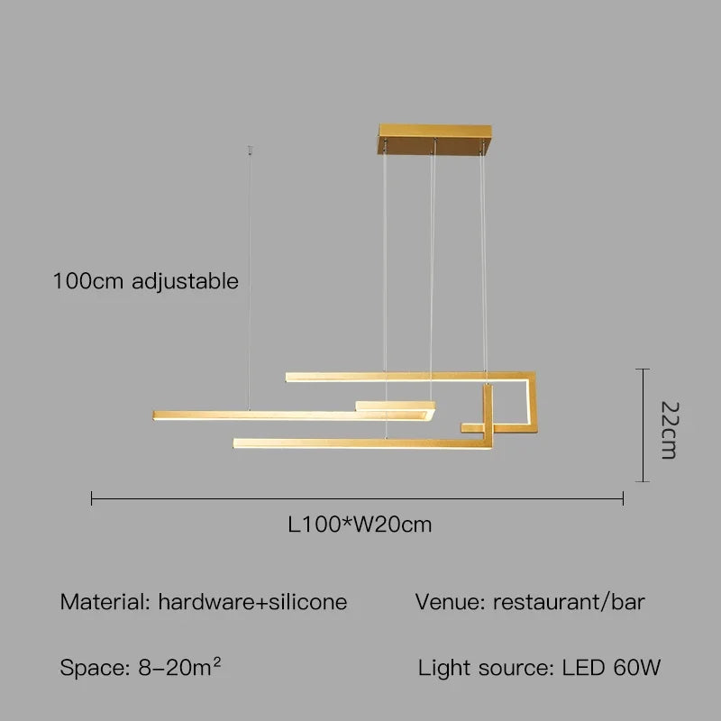 Modern Black Rectangle LED Pendant Lamp Dining Room Kitchen Bar Living Room Bedroom Dimmable Dining Table Lighting Chandelier
