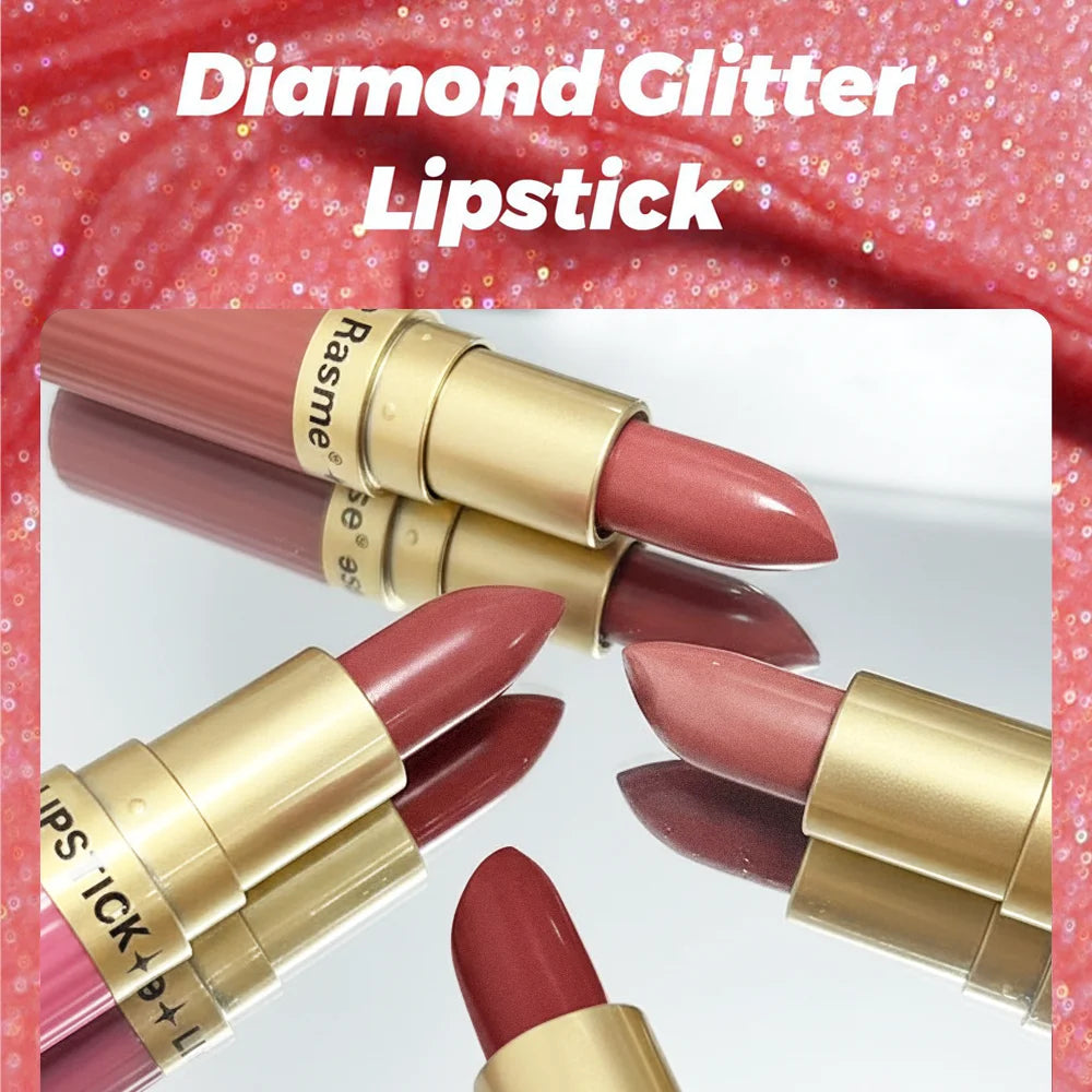 Pearlescent Pink Glitter Velvet Lipstick Metallic Waterproof Long Lasting Matte Shimmer Diamond Lipstick Women Makeup Cosmetic