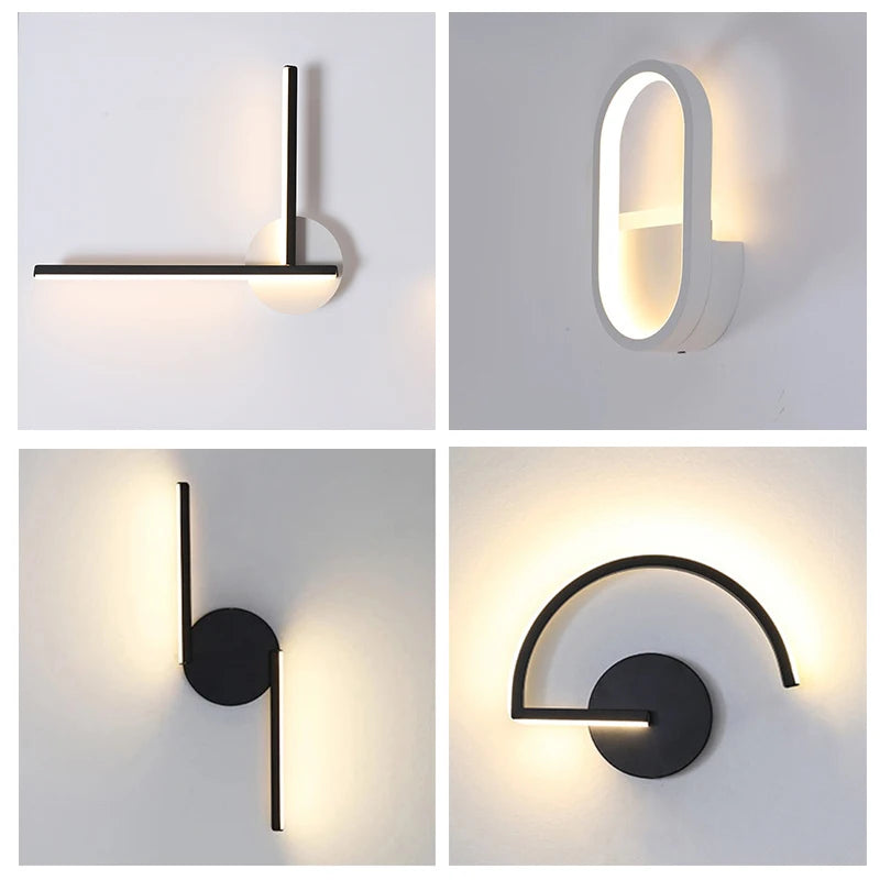 Modern Nordic LED Wall Lamp, Minimalist Black Geometric Sconce for Bedroom Bedside Living Room Decor, Creative Home Light