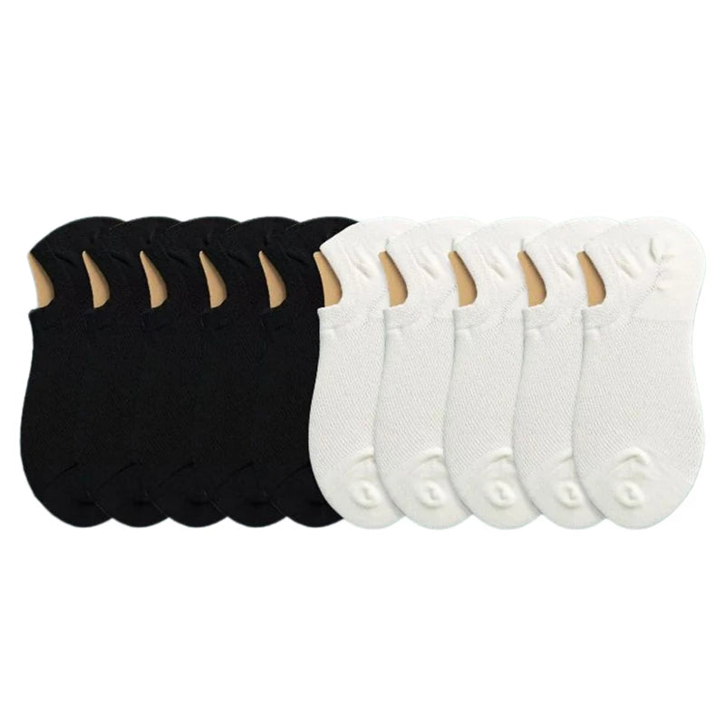 10 Pairs Summer Men's Socks Soft Breathable Cotton With Soft Silicone Anti-slip Coating Invisible Socks Casual Boat Socks