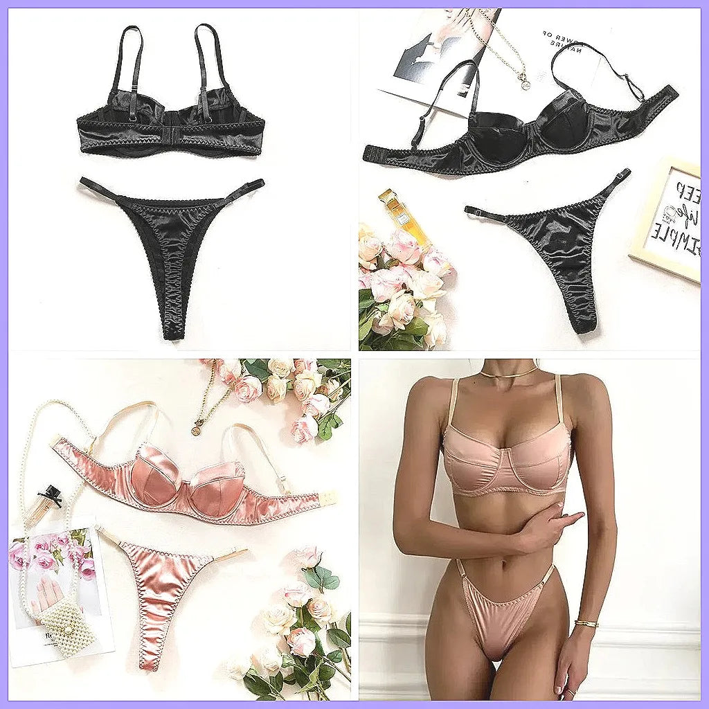 Sexy 2-Piece Lingerie Set Lace Bra & Thong Women's Underwear Patchwork Suits
