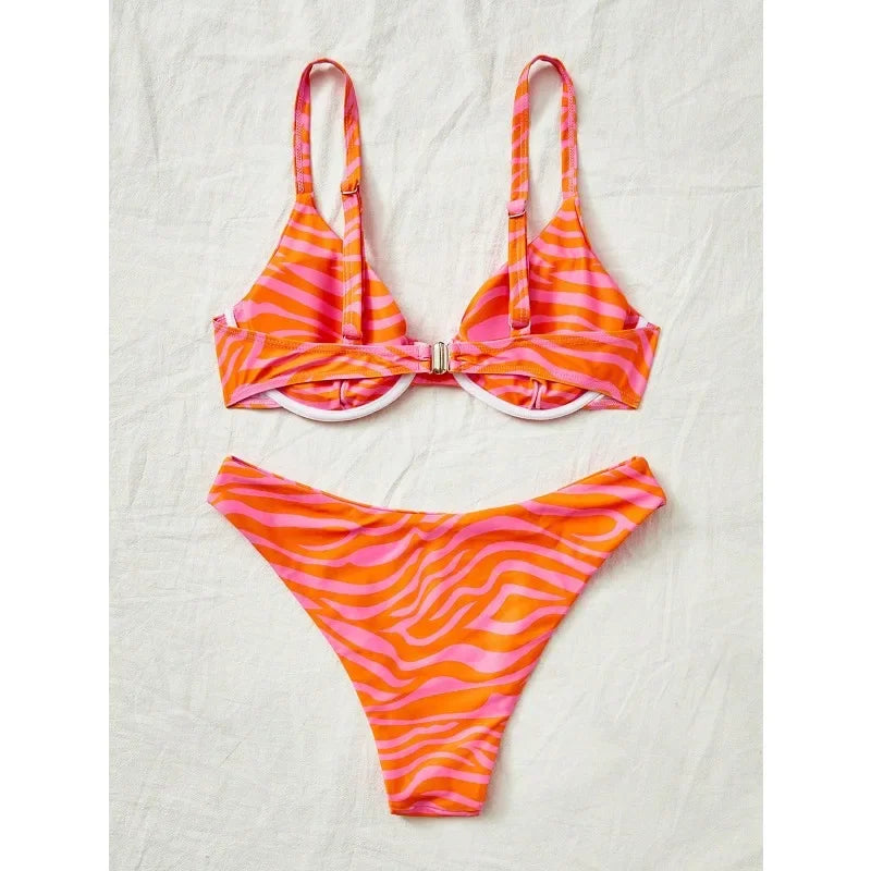 New summer vacation leopard print bikini set, summer vacation beach swimming bikini setev