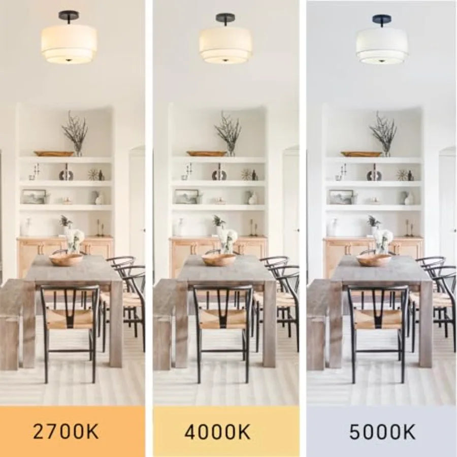 3-Light Semi Flush Mount Ceiling Light Fixture, 12.6inch Modern Close to Ceiling Light with 2-Layer Drum Shade, Entryway Light