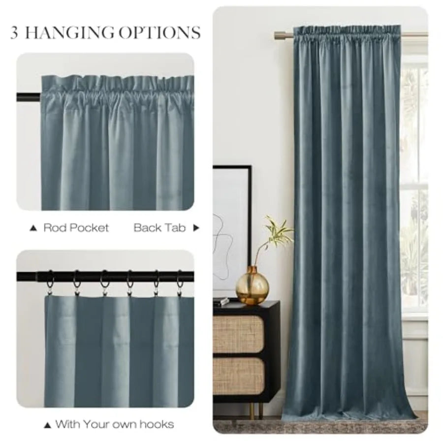 Stone Blue Room Darkening Curtains for Girls' Bedroom 2 Panels, 5inch Wide x 96inch Long,Light Blue Thermal Insulated Drapes fo