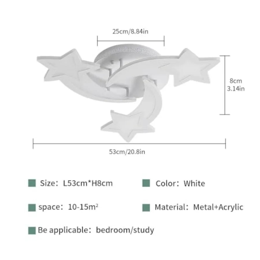 room Ceiling Light, 3 Light Mode 3000K/4500K/6000K White Acrylic Close to Ceiling Light Fixtures, Stars Cartoon Flush Mount Cei