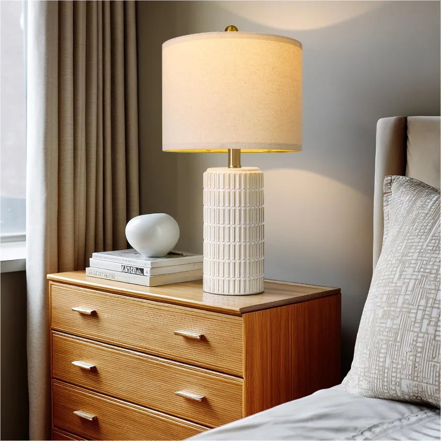 20.75" Small Modern Ceramic Table Lamps Set of 2 for Bedroom White Bedside Lamps for Night Stands Farmhouse Desk Decor Gift Nig