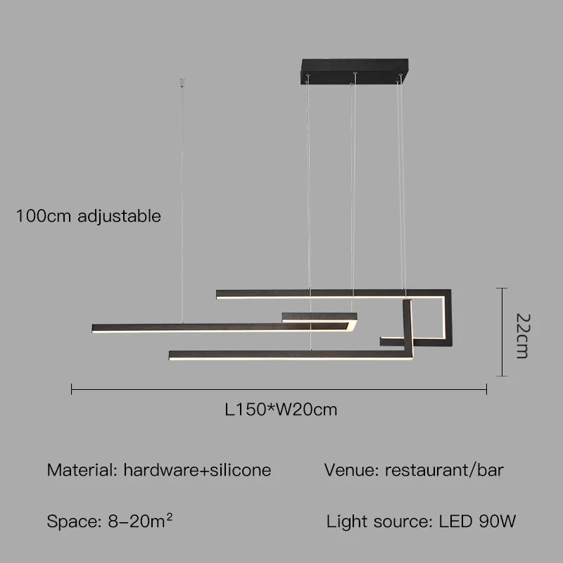 Modern Black Rectangle LED Pendant Lamp Dining Room Kitchen Bar Living Room Bedroom Dimmable Dining Table Lighting Chandelier