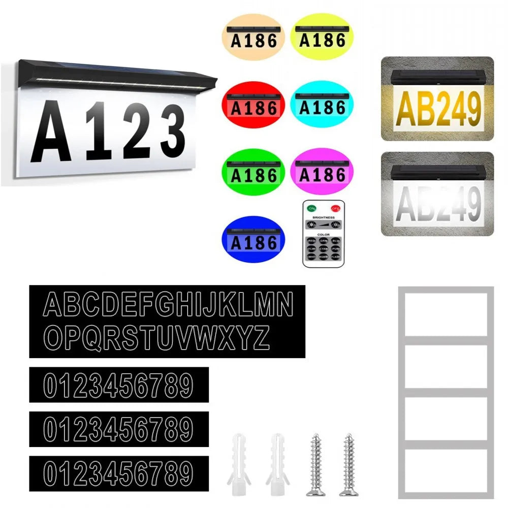 New Solar Door Sign Lights Outdoor Waterproof 30LED Digital Wall Mounted Home Number Address Plaque Doorway Yard Garden Lights