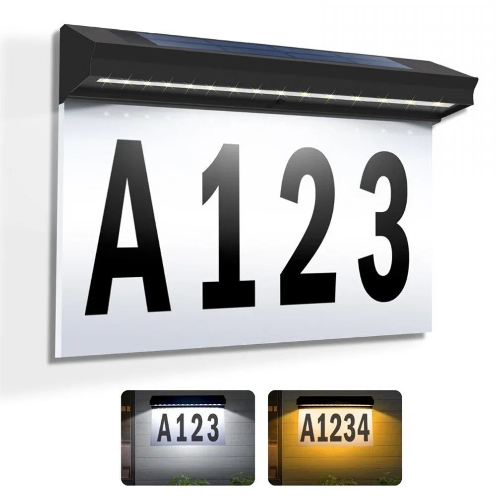 New Solar Door Sign Lights Outdoor Waterproof 30LED Digital Wall Mounted Home Number Address Plaque Doorway Yard Garden Lights