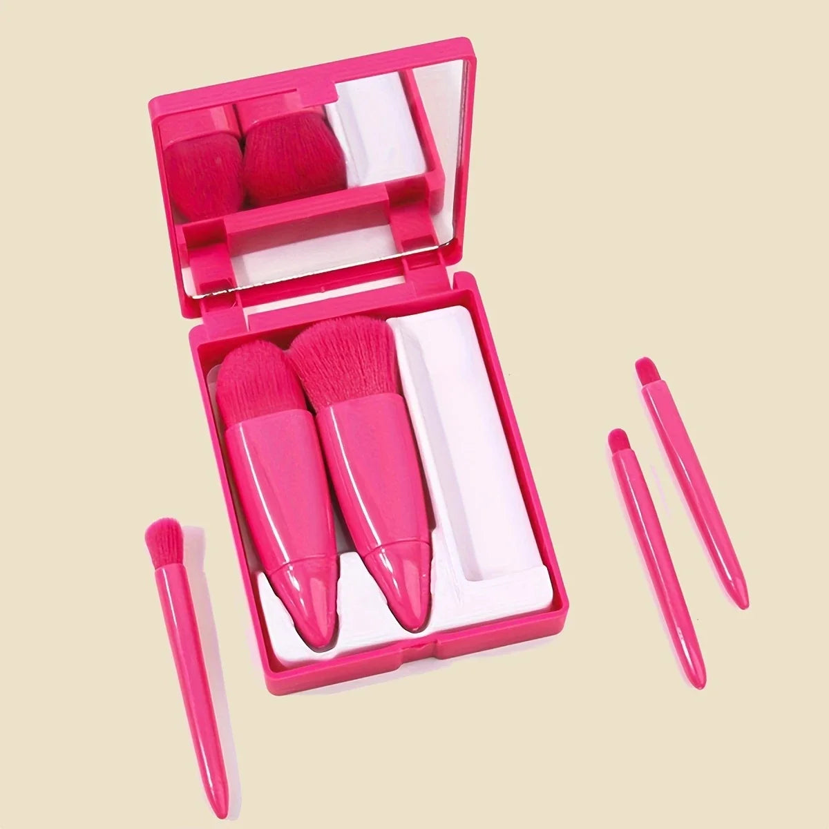 5 PCs Cosmetic Brush Portable Makeup Brush Travel With Mirror Box Makeup Set Brush Loose Brush Blush Brush Eyeshadow Brush