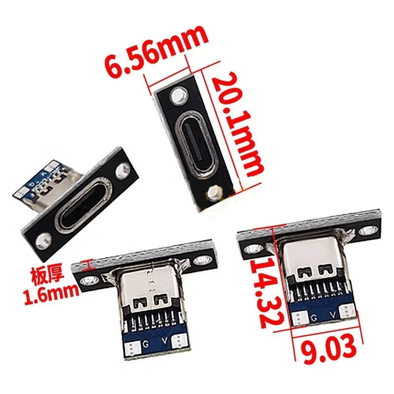 5/20Pcs USB Jack 3.1 Type-C 2Pin 4Pin Female Connector Jack Data Charging Port Small Electrical Charging Base with Fixing Plate