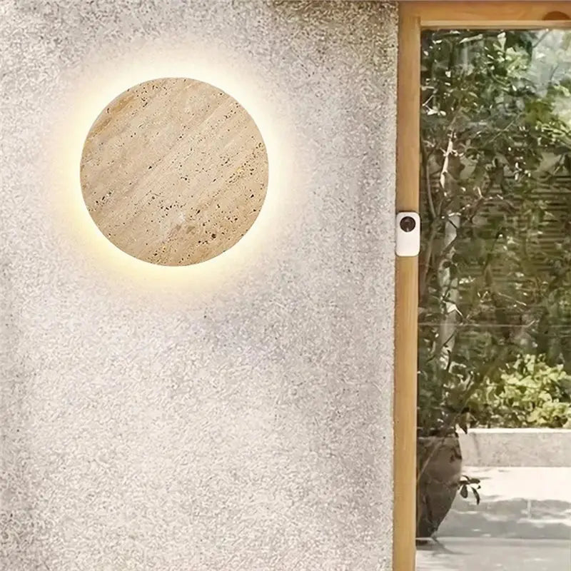 A03F-Outdoor LED Wall Light Waterproof Yellow Travertine Stone For Garden Villa Fence