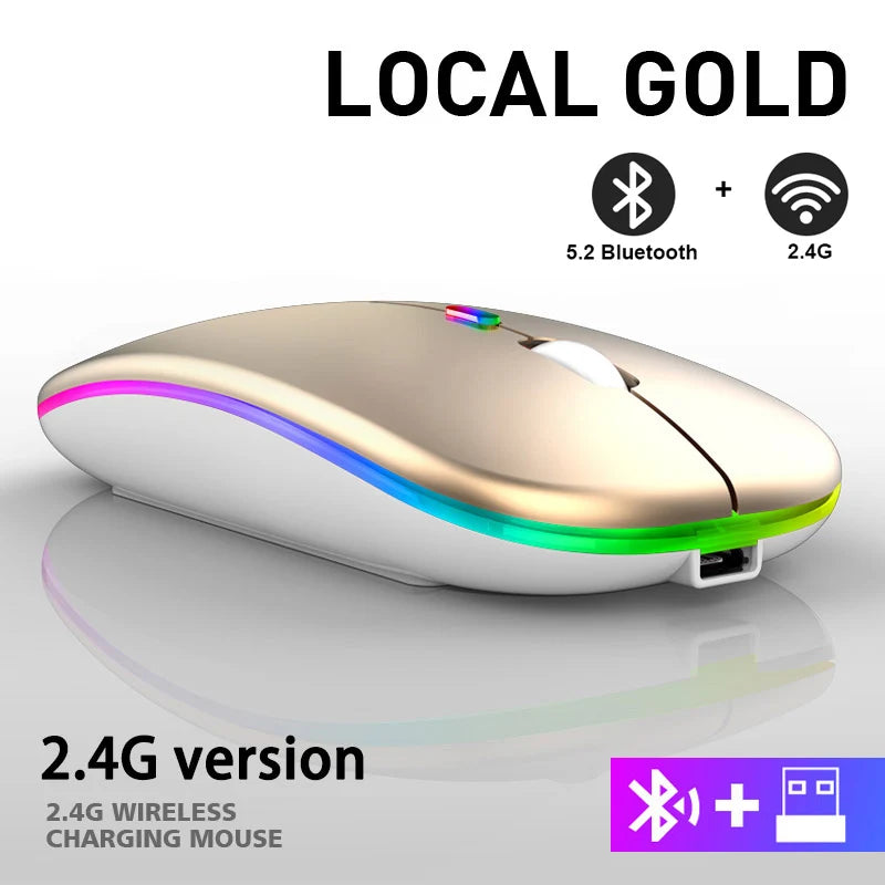 Wireless Mouse Rechargeable Silent LED Backlit Mice PC Laptop Computer Mous 2.4Ghz Receiver Bluetooth Dual Mode Optical Mice