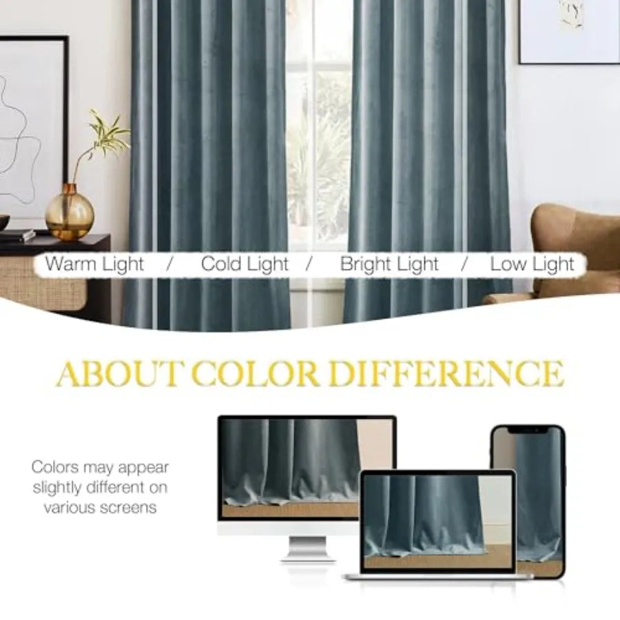 Stone Blue Room Darkening Curtains for Girls' Bedroom 2 Panels, 5inch Wide x 96inch Long,Light Blue Thermal Insulated Drapes fo