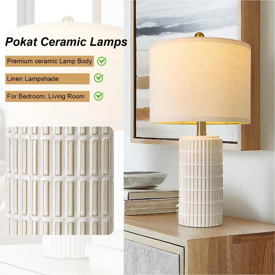 20.75" Small Modern Ceramic Table Lamps Set of 2 for Bedroom White Bedside Lamps for Night Stands Farmhouse Desk Decor Gift Nig