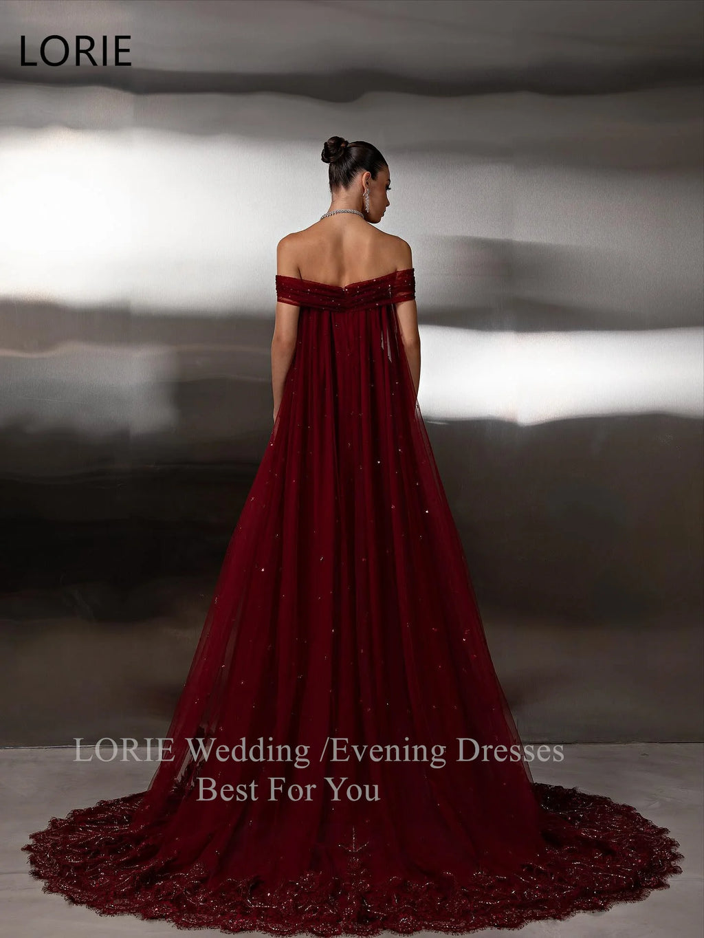 LORIE Luxury Red Party Dresses Sequined Off The Shoulder Evening Prom Dress Pleat Floor Length Prom Gown Customized