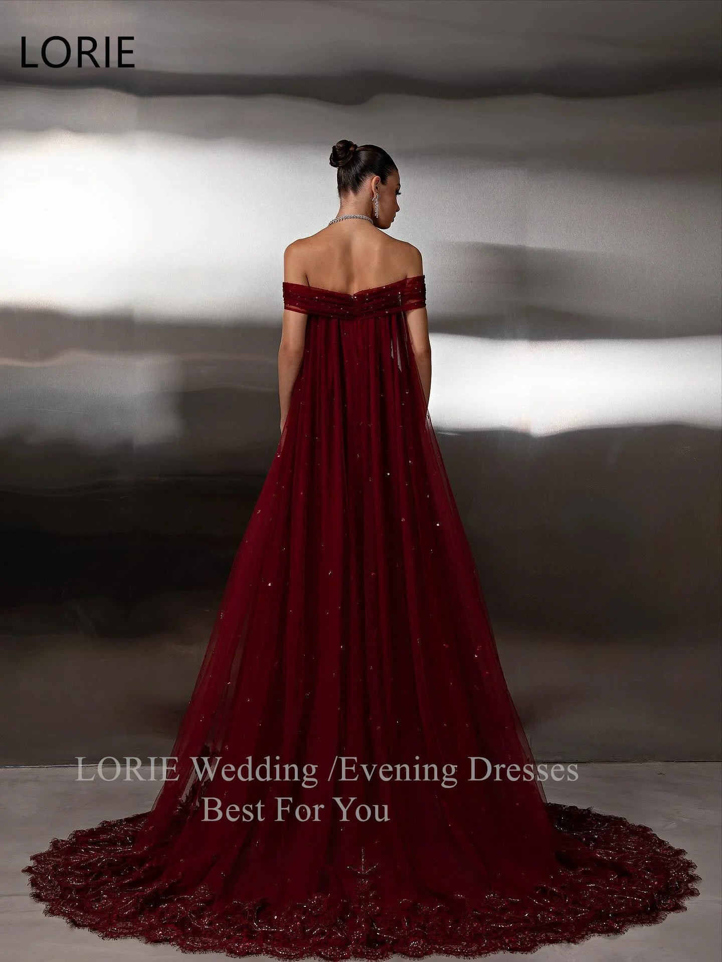 LORIE Luxury Red Party Dresses Sequined Off The Shoulder Evening Prom Dress Pleat Floor Length Prom Gown Customized