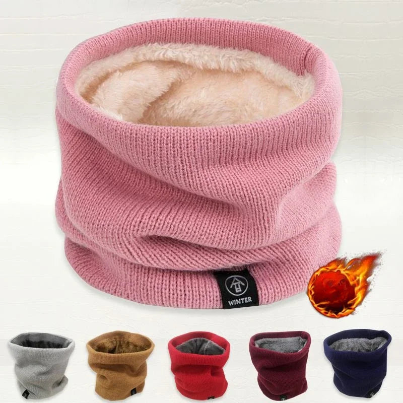 Warm Winter Ring Scarf Women Men Unisex Solid Plus Velvet Knitted Full Face Mask Snood Neck Scarves Bufanda Thick Muffler 2030