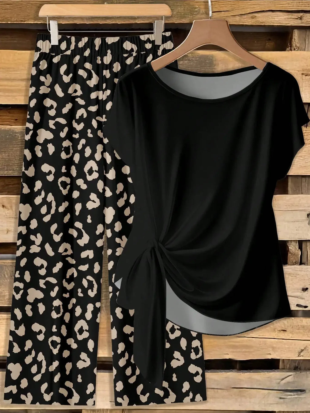 Window Geometric Print Pants Matched With Loose Tie Bow Blue Shirt, 2 Pieces Set Suitable For Spring/Summer VacationEV
