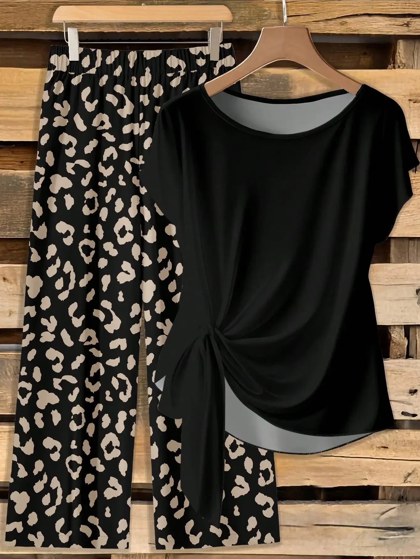 Window Geometric Print Pants Matched With Loose Tie Bow Blue Shirt, 2 Pieces Set Suitable For Spring/Summer VacationEV