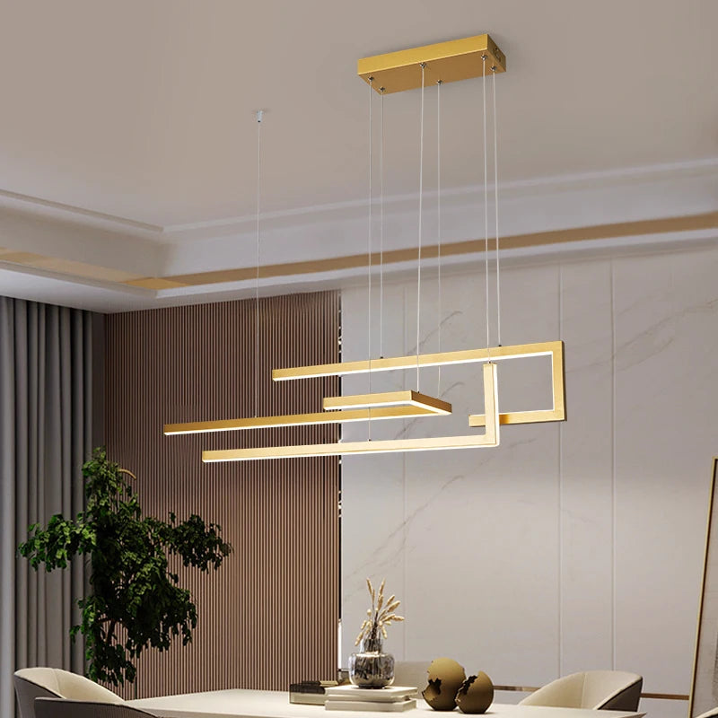 Modern Black Rectangle LED Pendant Lamp Dining Room Kitchen Bar Living Room Bedroom Dimmable Dining Table Lighting Chandelier