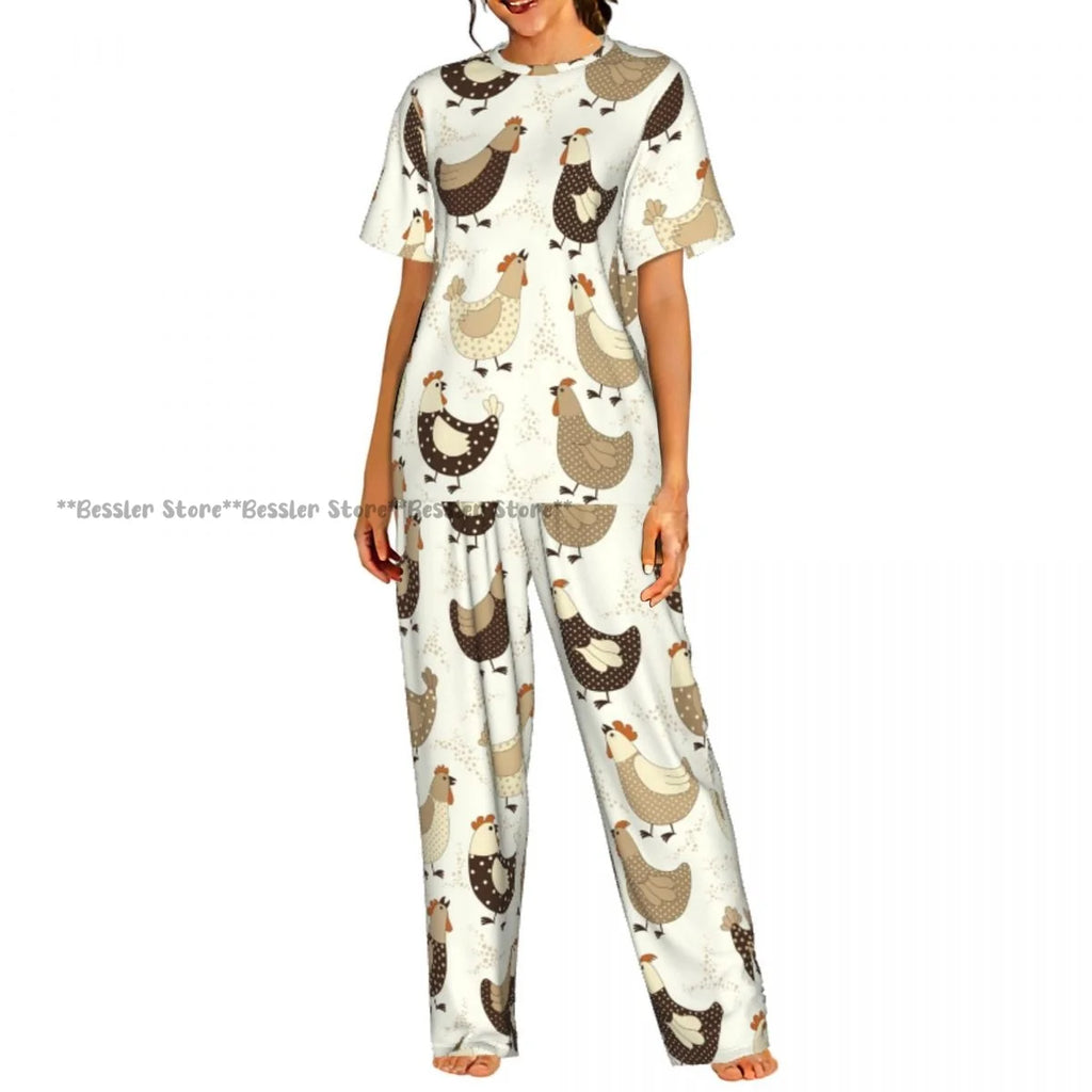 Women's Comfort Pajamas Women's Chicken Pattern Short Sleeve Set Sleepwear