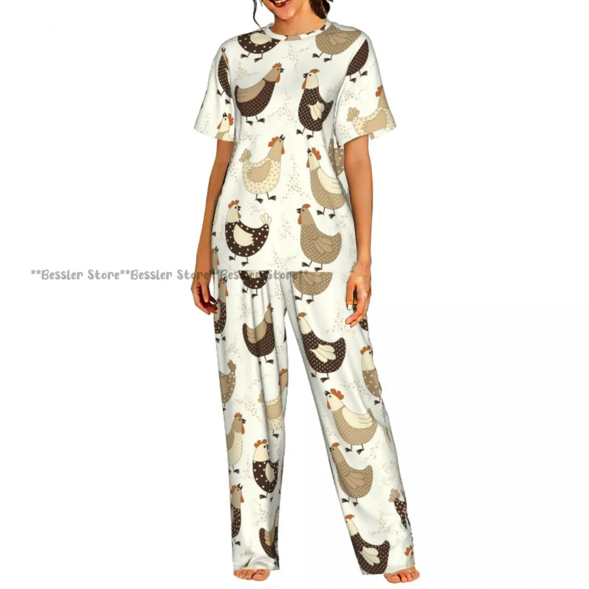 Women's Comfort Pajamas Women's Chicken Pattern Short Sleeve Set Sleepwear