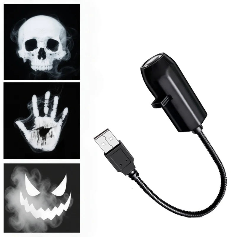 Halloween Projector USB 360 Degree Rotating LED Skull Projector Lamp Cristmas Decoration for Bedroom Ceiling Room Wall Decor