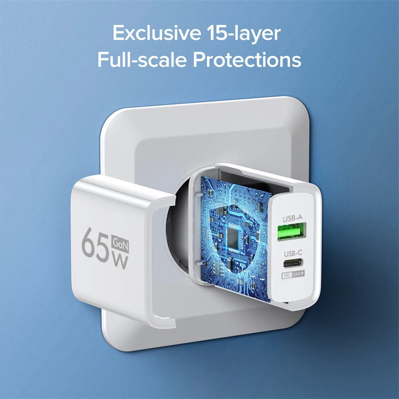 PD 65W GaN Type C USB Mobile Phone Charger Fast Charging Power Adapter For iPhone Samsung Hawei Xiaomi Quick Charge Wall Charger