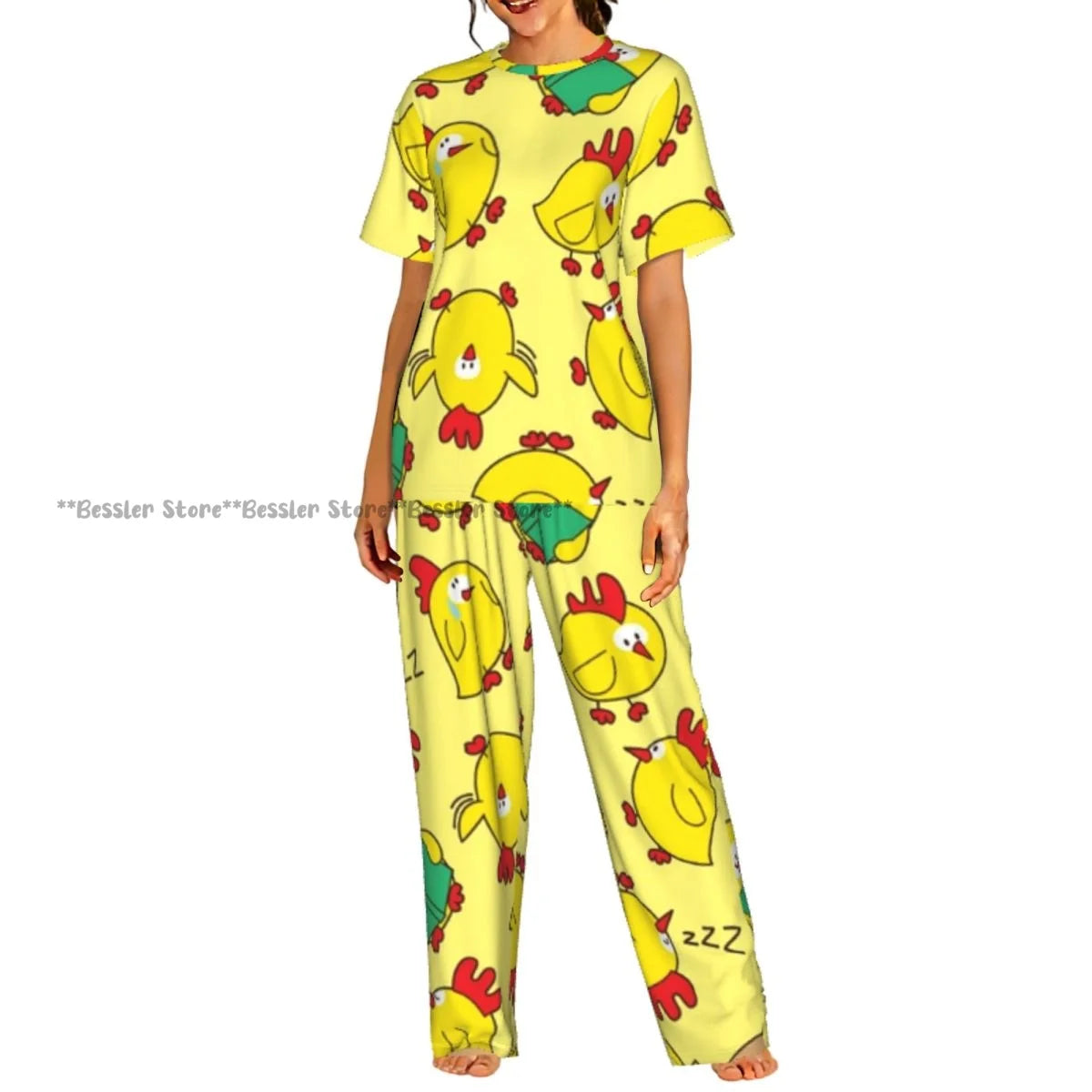 Women's Comfort Pajamas Women's Chicken Pattern Short Sleeve Set Sleepwear