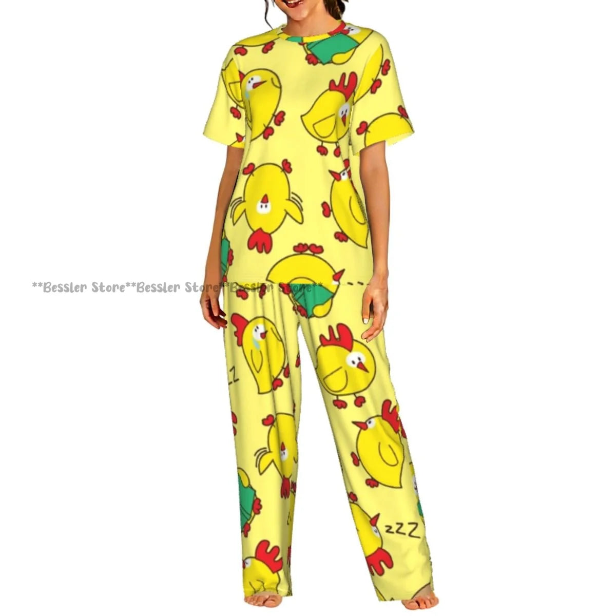 Women's Comfort Pajamas Women's Chicken Pattern Short Sleeve Set Sleepwear