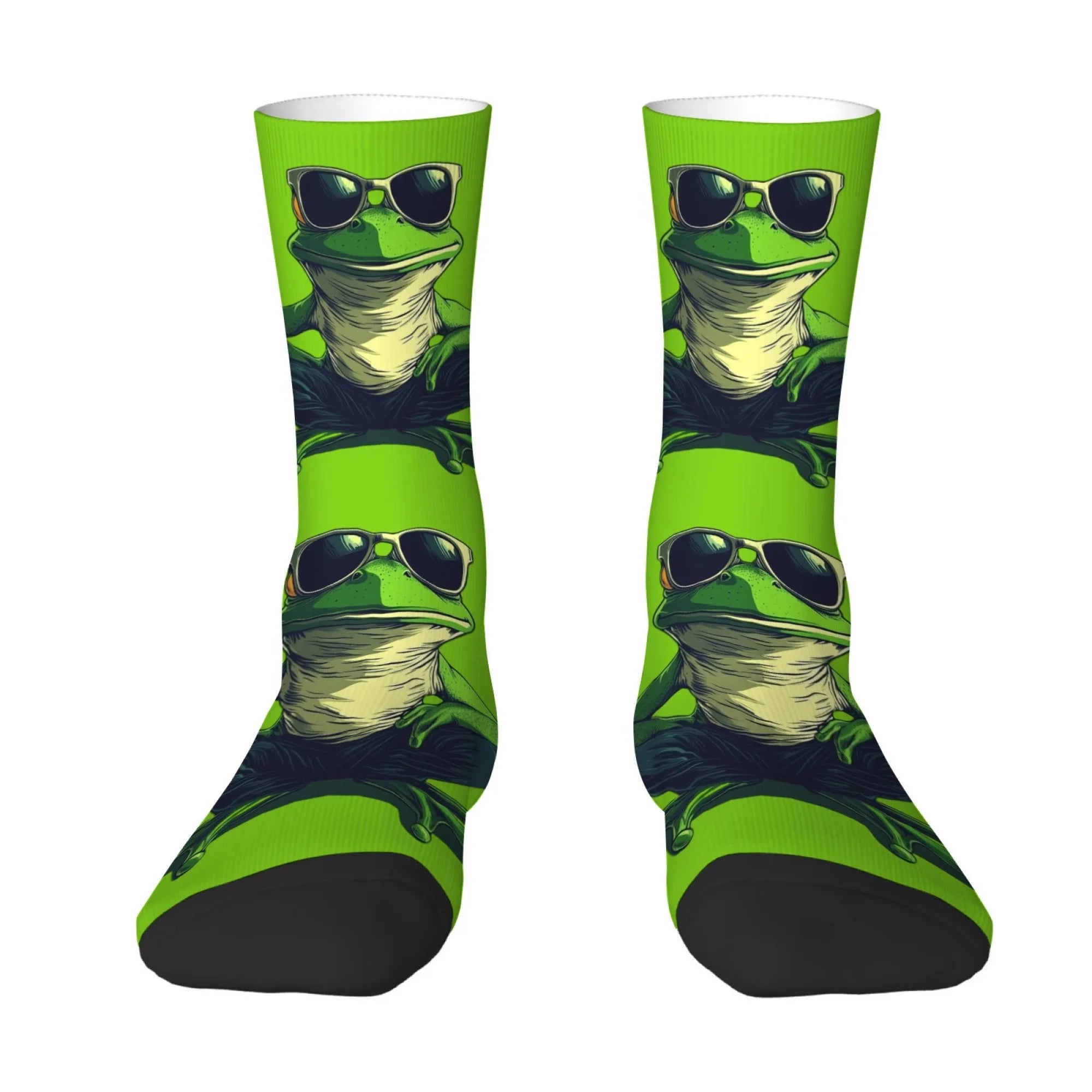 Eye-Catching Frog Socks Neon Green with Cool Sunglasses Print Funny Comfortable Crew Socks Novelty Gift for Teens Adults