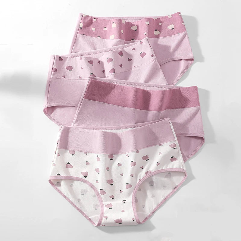 4Pcs/Set High Waist Women Panties Cotton Underwear Fashion Print Ladies Briefs Slim Underpants Breathable Sexy Ladies Lingerie