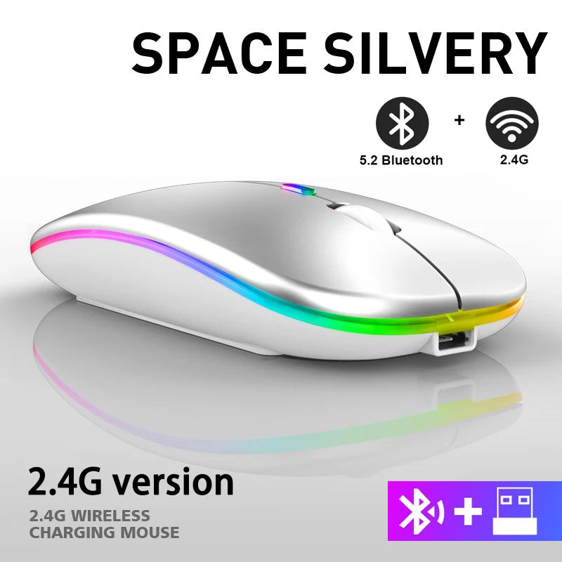 Wireless Mouse Rechargeable Silent LED Backlit Mice PC Laptop Computer Mous 2.4Ghz Receiver Bluetooth Dual Mode Optical Mice