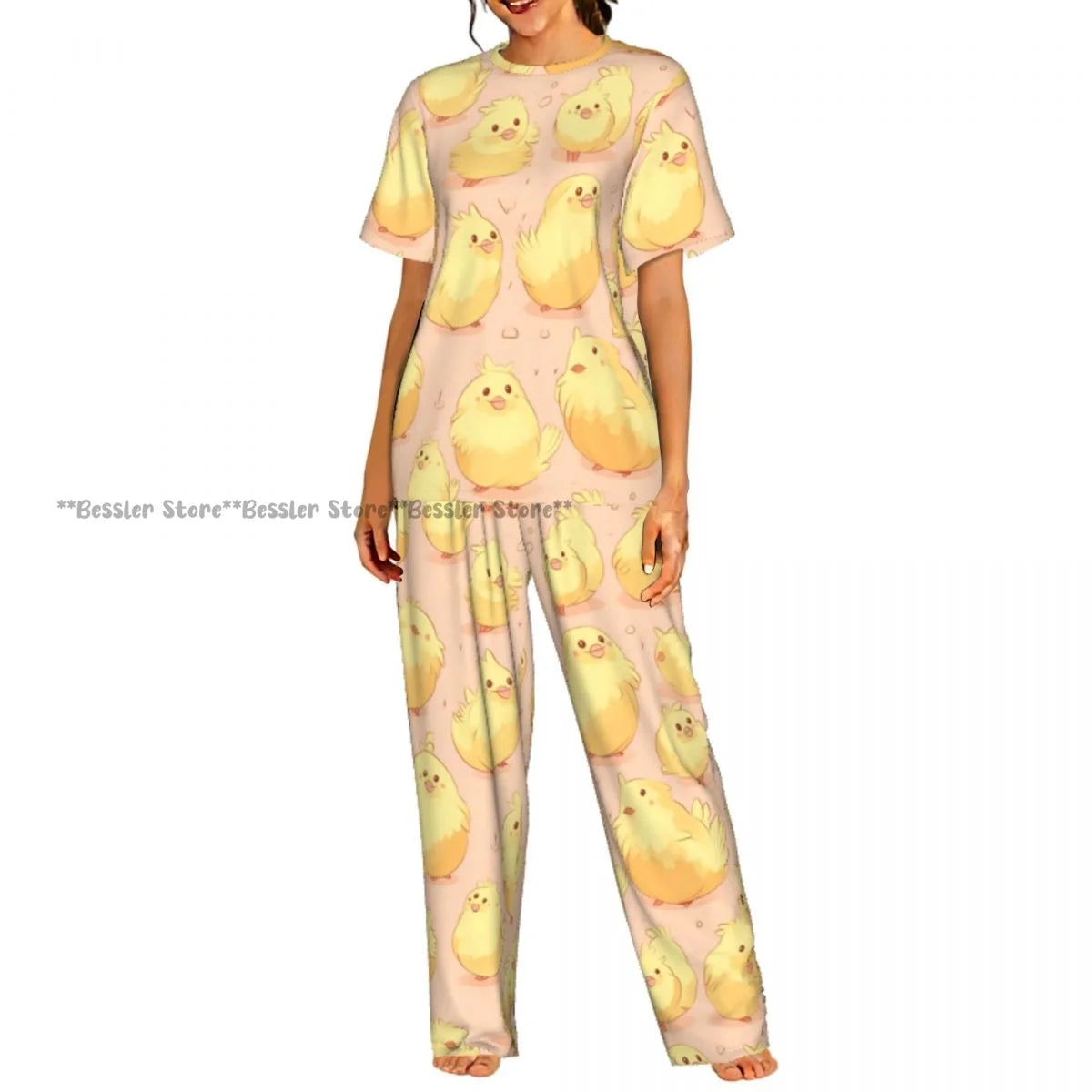 Women's Comfort Pajamas Women's Chicken Pattern Short Sleeve Set Sleepwear