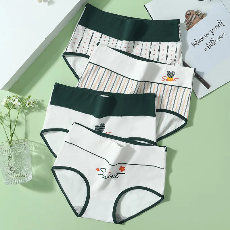 4Pcs/Set High Waist Women Panties Cotton Underwear Fashion Print Ladies Briefs Slim Underpants Breathable Sexy Ladies Lingerie