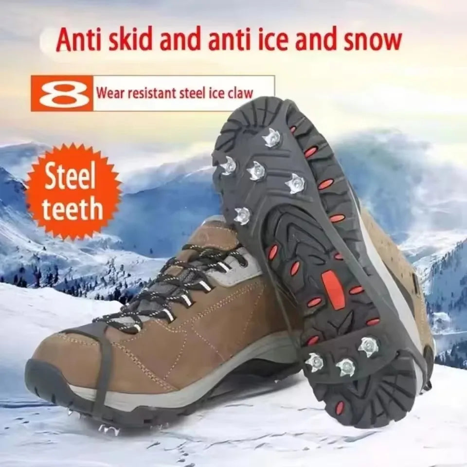 1Pair Shoe Spikes for Snow Footwear Winter Grip Walk Traction Cleats 8-Teeth for Outdoor Enthusiasts Men Women Adults Climbing