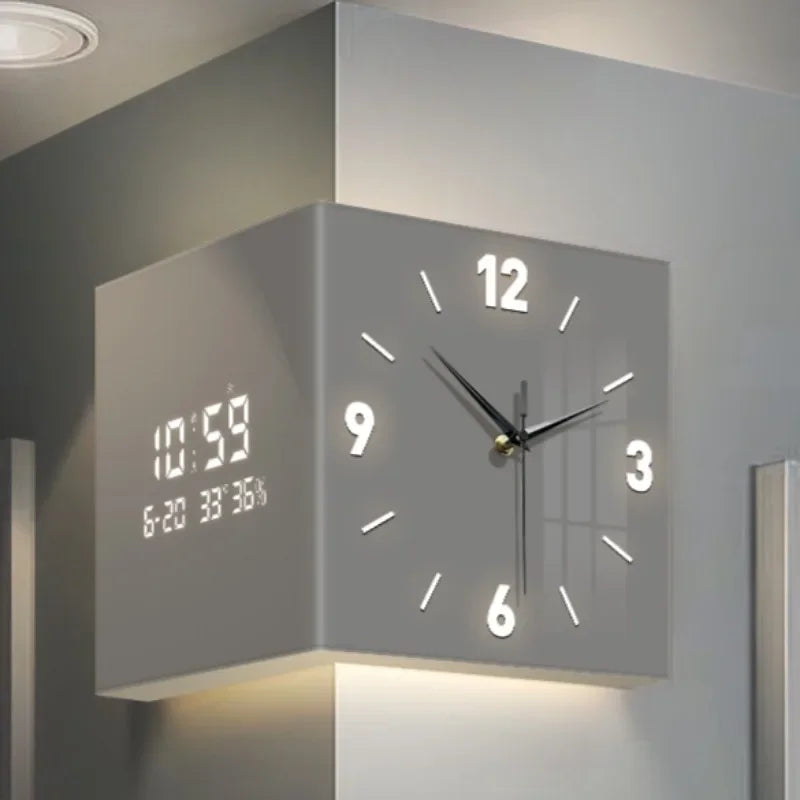 Modern Creative Wall Clock Corner Double-sided Clocks Without Punching Fashionable Minimalist Light Ins Style Living Room Decor