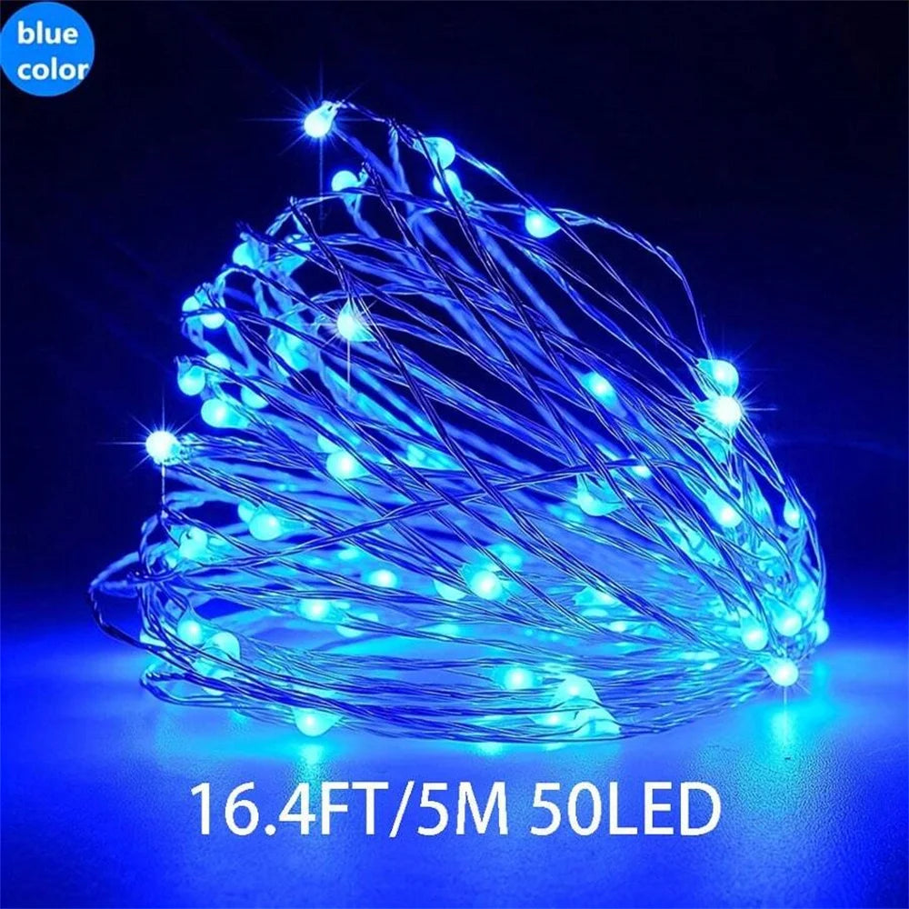 1pc 50/100/200/300LED Solar Fairy Lights Outdoor,8 Modes Copper Wire LED Light String,Holiday Party Garden Decoration Light