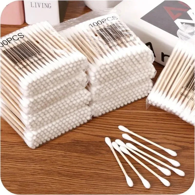 200/500 Double Round Headed Cotton Swabs Headed Cotton Swabs Bamboo Sticks  Nose Ears Personal Care