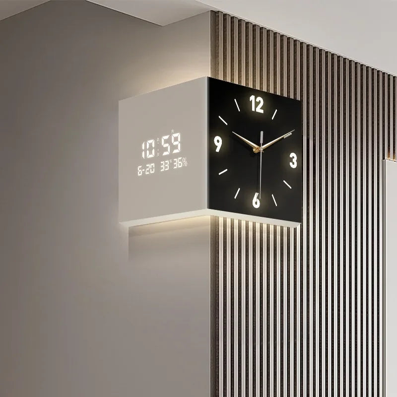Modern Creative Wall Clock Corner Double-sided Clocks Without Punching Fashionable Minimalist Light Ins Style Living Room Decor