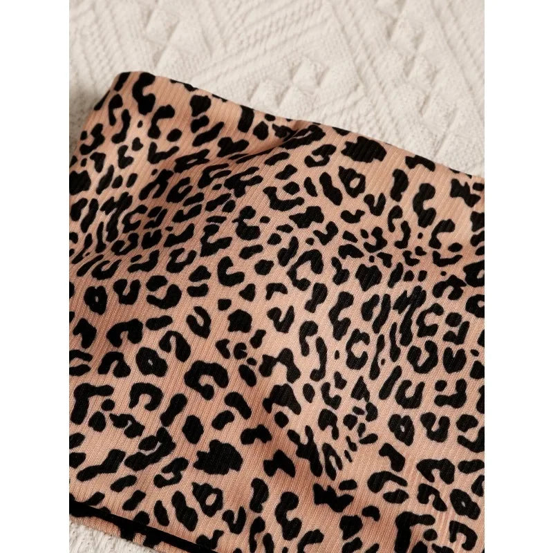 2026 new summer beach leopard print tube top high waist bikini suit suitable for beach swimmingknv