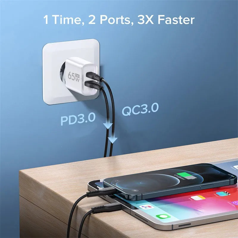 PD 65W GaN Type C USB Mobile Phone Charger Fast Charging Power Adapter For iPhone Samsung Hawei Xiaomi Quick Charge Wall Charger
