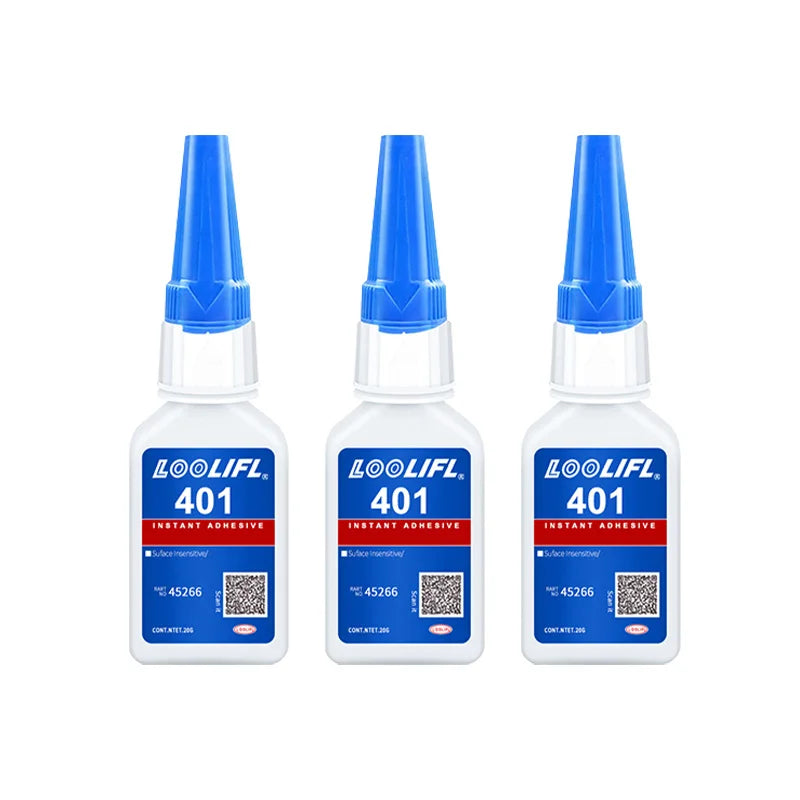 Brand-new upgraded 401 super cyanoacrylate glue, instant drying in 5 seconds, waterproof, stable and versatile bonding tool.