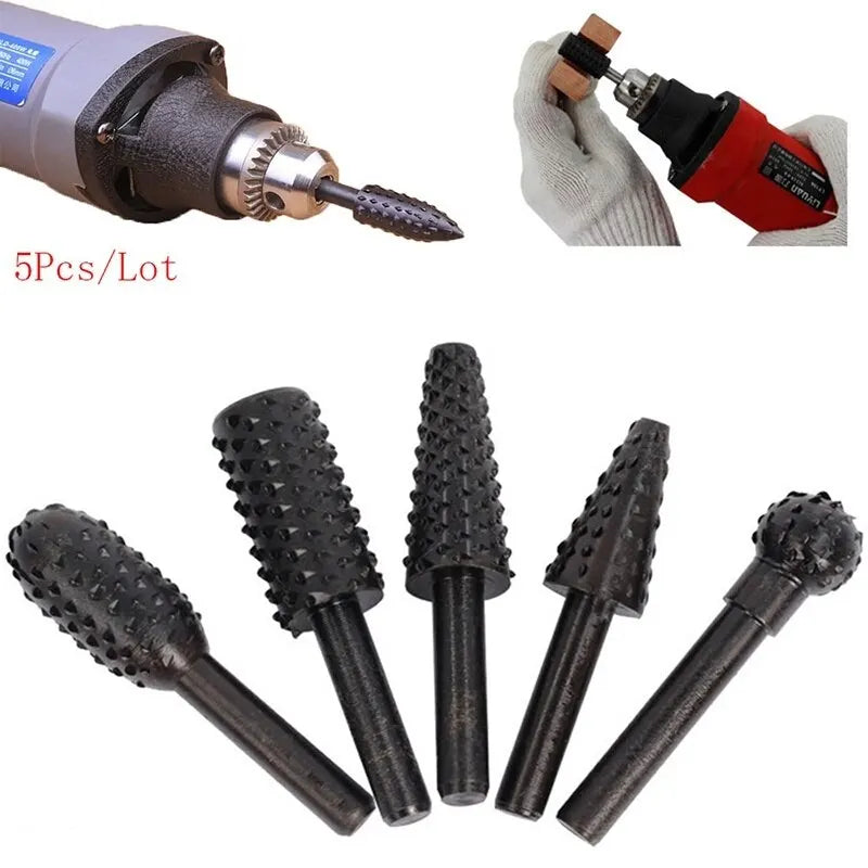 5PCS Woodworking Special-shaped Rotary File Wood Carving Knife Woodworking File Grinding Head Embossing Rotary File