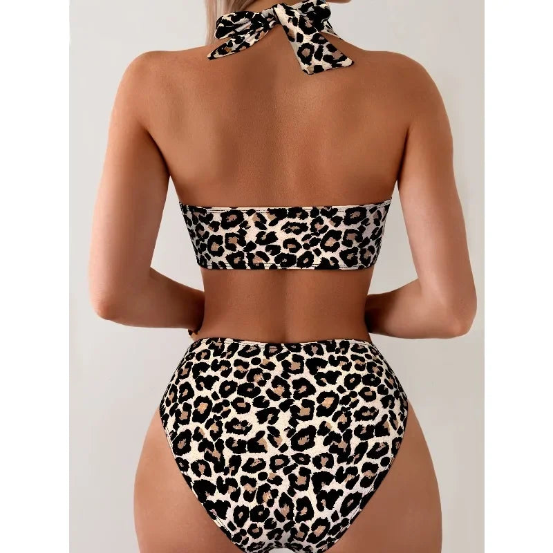 Summer new set leopard print bikini set - European and American style swimwearsvm