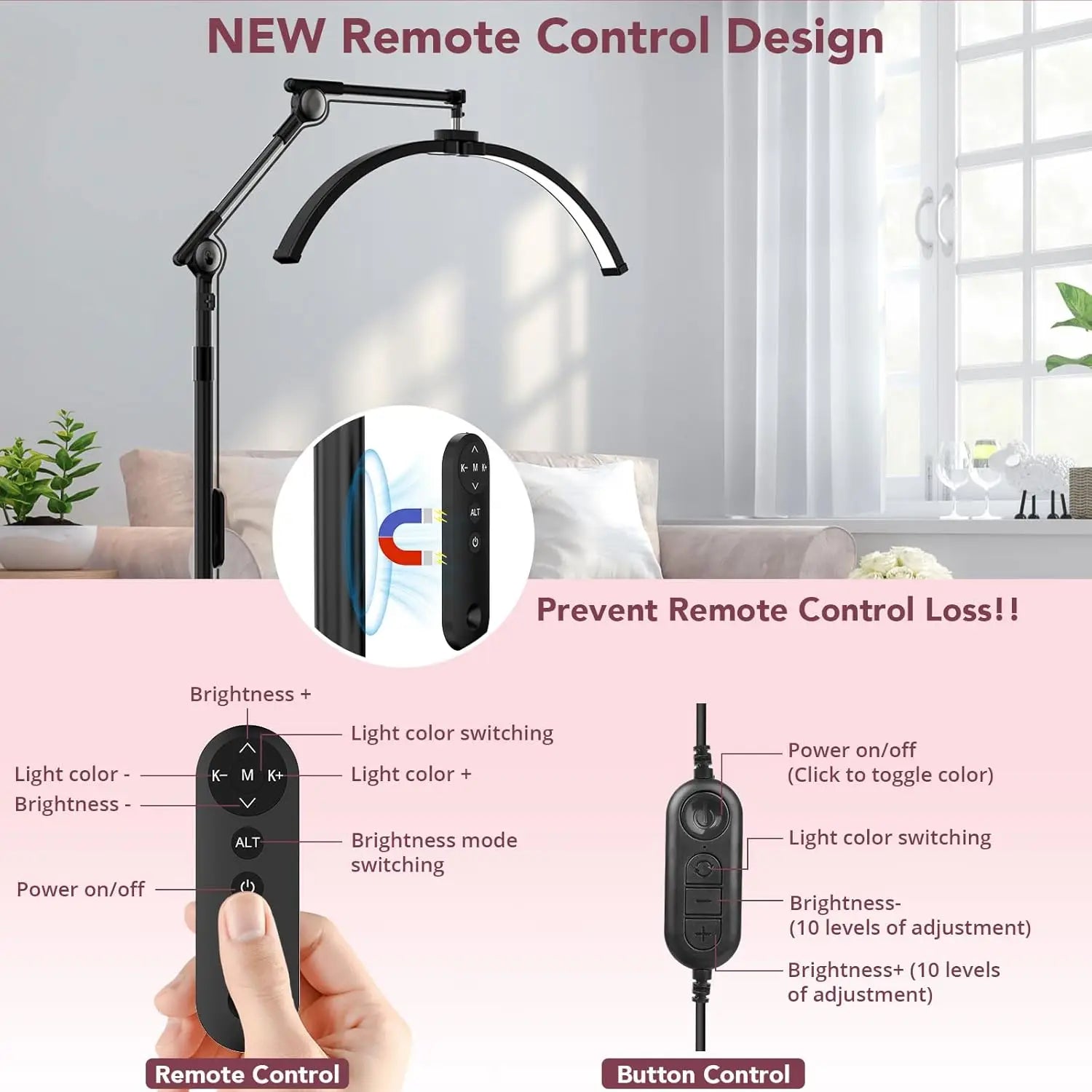 Adjustable Half Moon Lash Lamp with Phone Holder, 57"-80" Height, 360° Rotating for Eyelash Tech & Tattoo