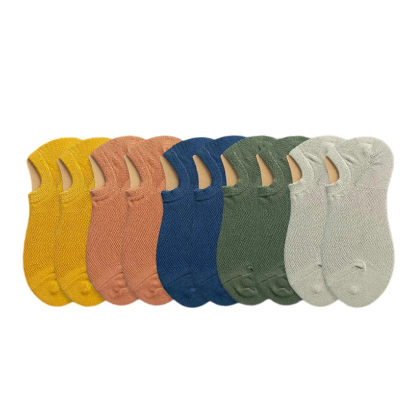 10 Pairs Summer Men's Socks Soft Breathable Cotton With Soft Silicone Anti-slip Coating Invisible Socks Casual Boat Socks
