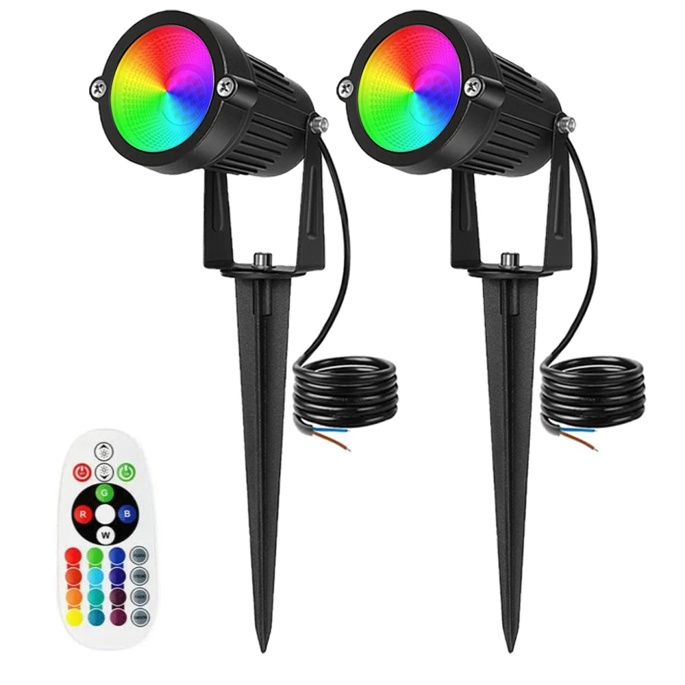 RGBW Landscape Lighting 10W with Remote Spotlight 110V 220V IP65 Waterproof for Yard Tree Lawn Garden Outdoor Christmas Light